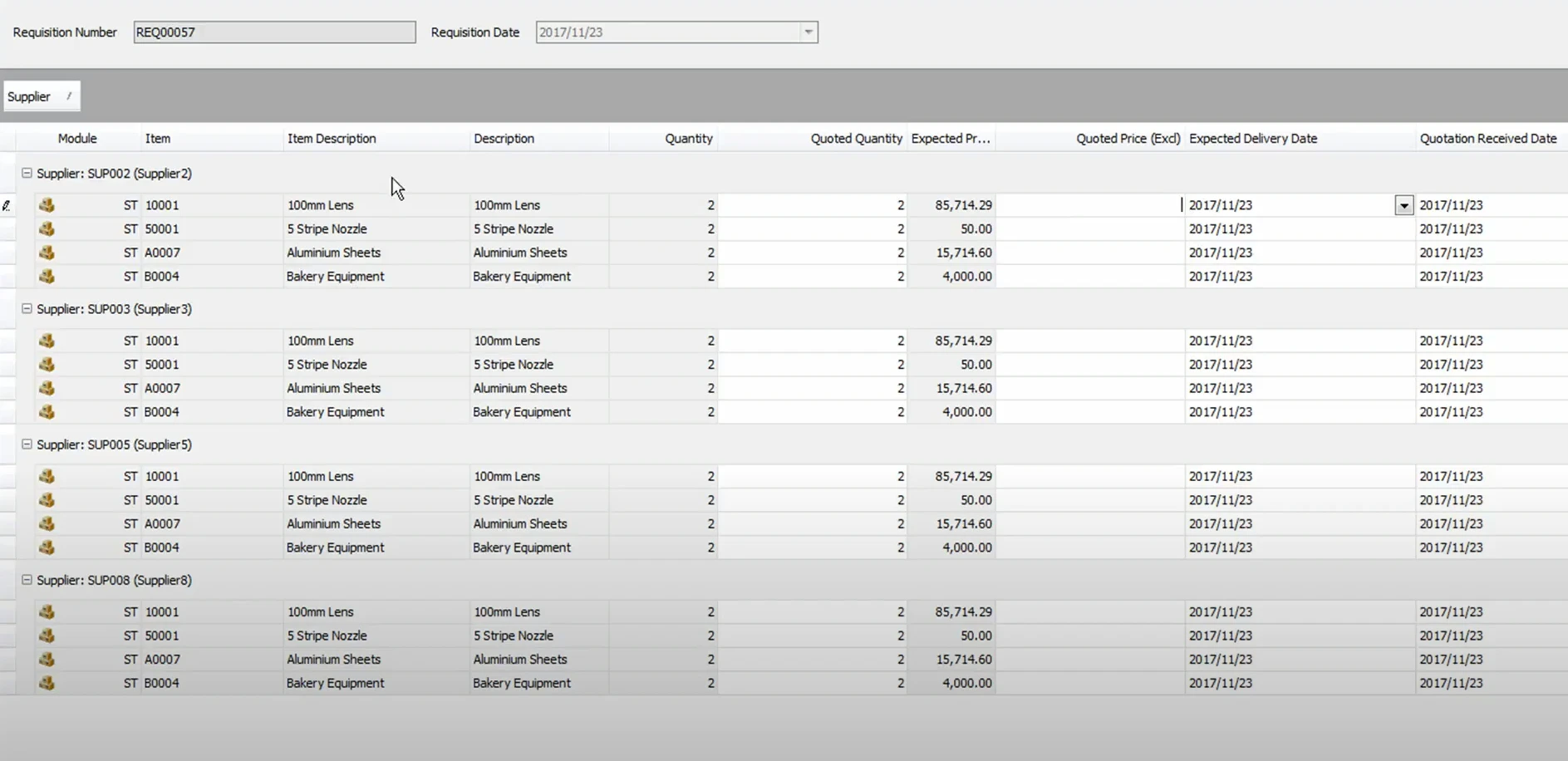 screenshot of Sage 200 Evolution